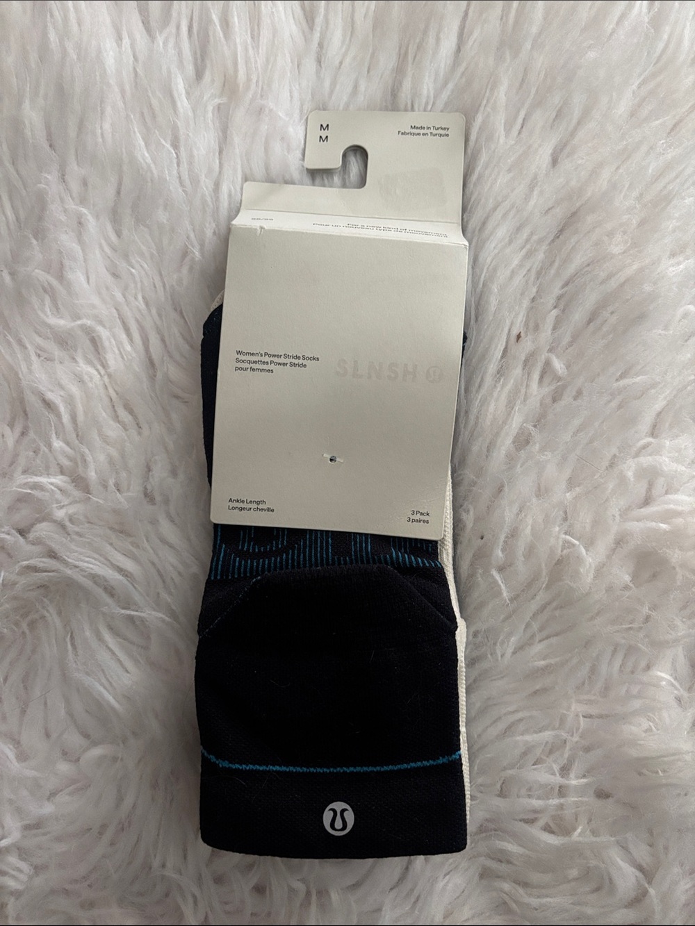 Lululemon Women’s Power Stride Ankle Socks, Black/Grey/Natural Ivory, Size M
